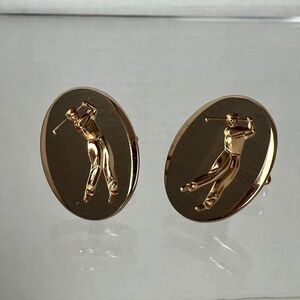 SWANK GOLF theme Gold Tone Brushed Top 1"x3/4" Relief Preppy Classic Cufflinks